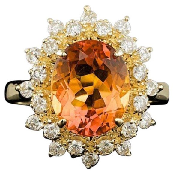 4.10Ct Natural Citrine & Diamond 14KY Gold Ring